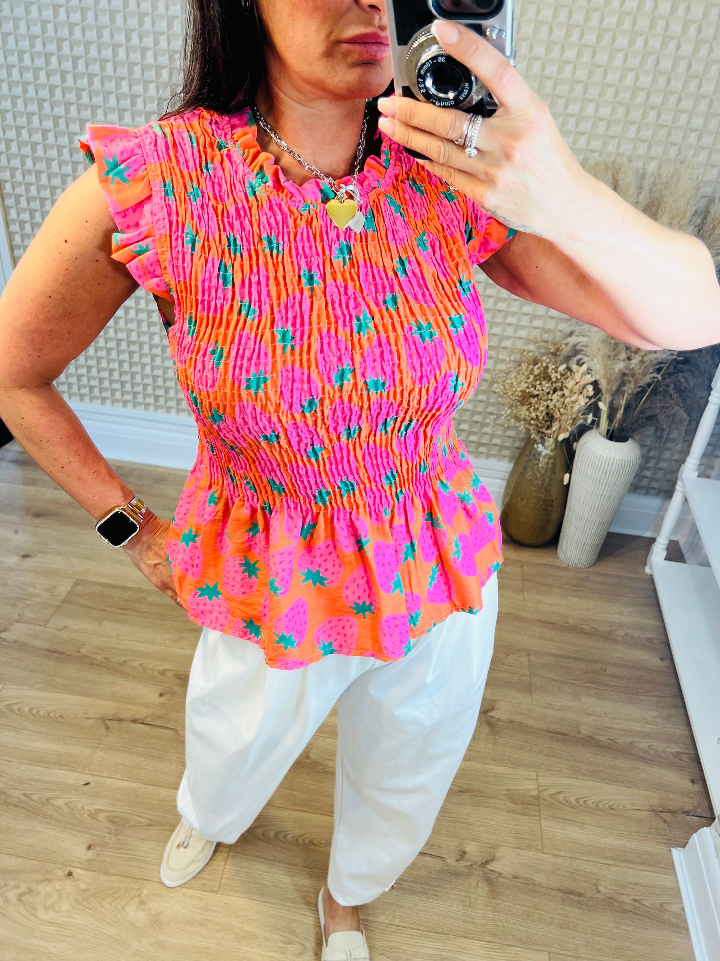 Strawberry Shirred Top