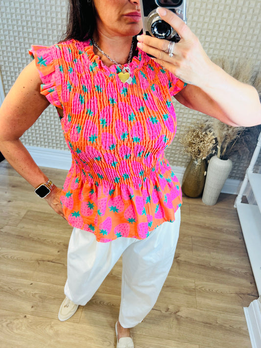 Strawberry Shirred Top