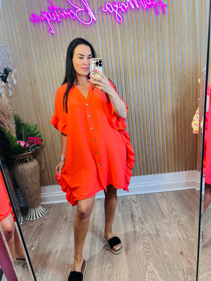 Frill Button Shirt Dress