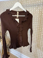 Chocolate Ruffle Ribbed Top