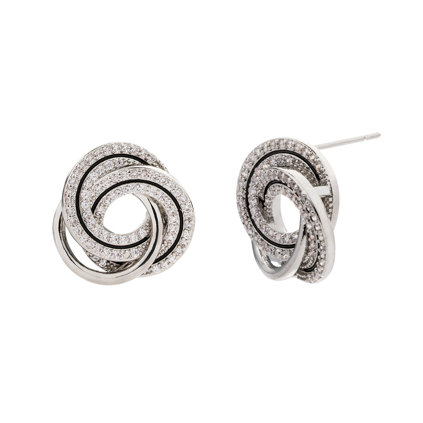 Rhodium Silver & Clear Earrings Stud