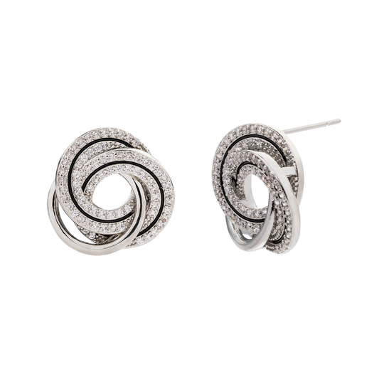 Rhodium Silver & Clear Earrings Stud
