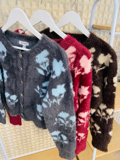 Grey Floral Fluffy cardigan