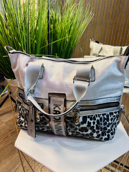 Silver Kadi Leopard Crystal Bag