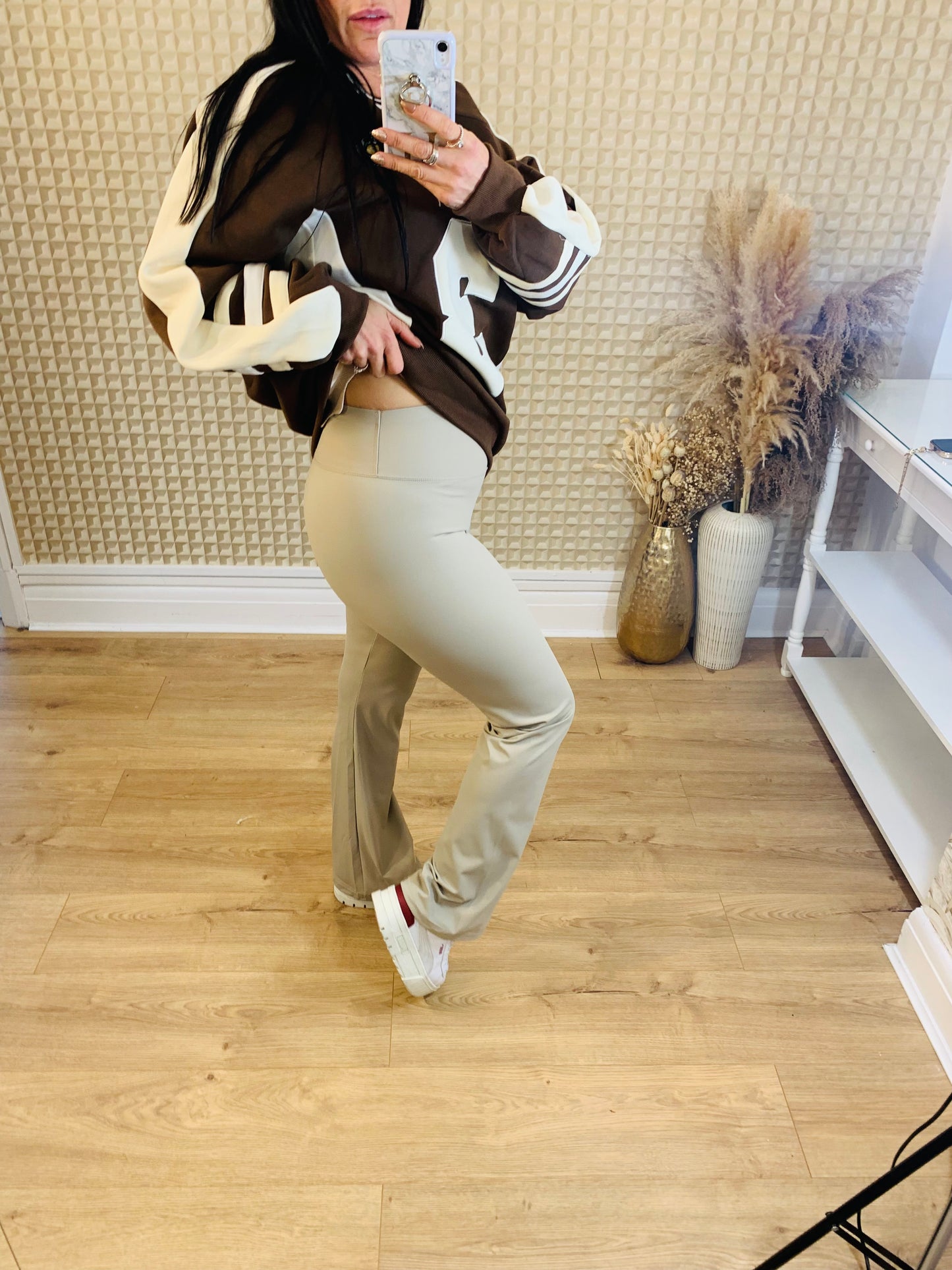 Cream active flared leggings