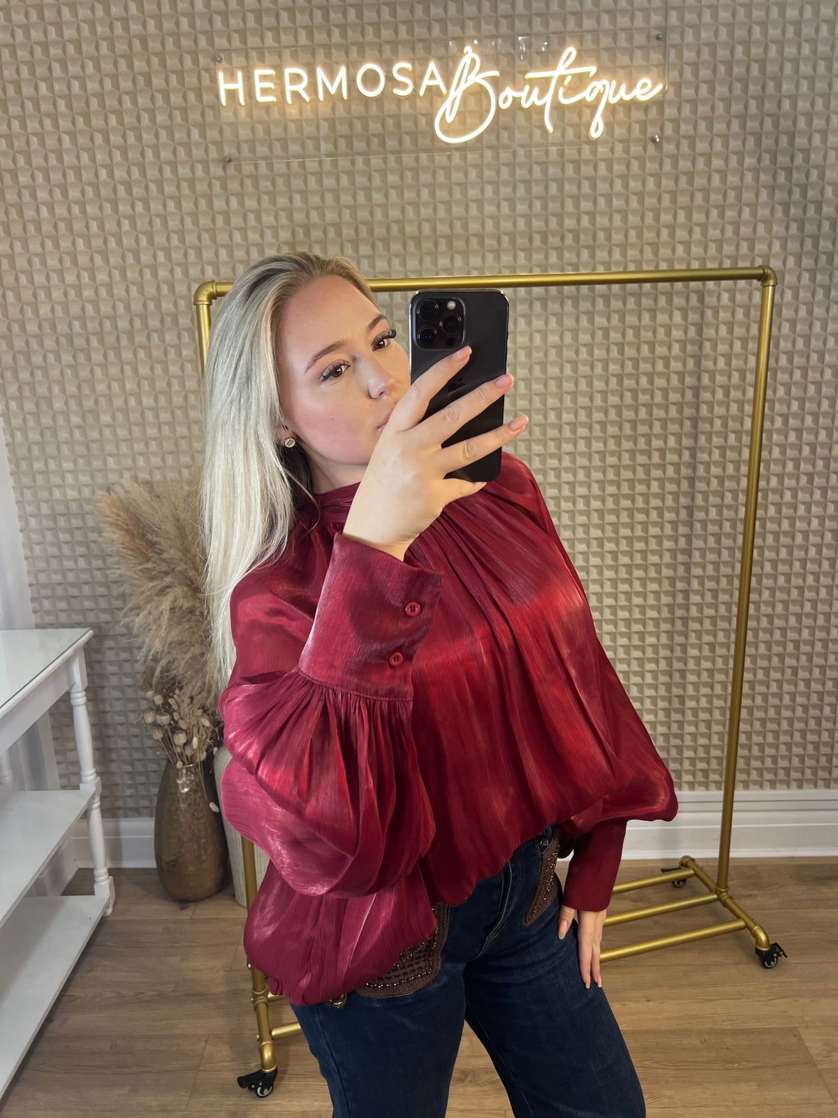 Bow Back Blouse Red