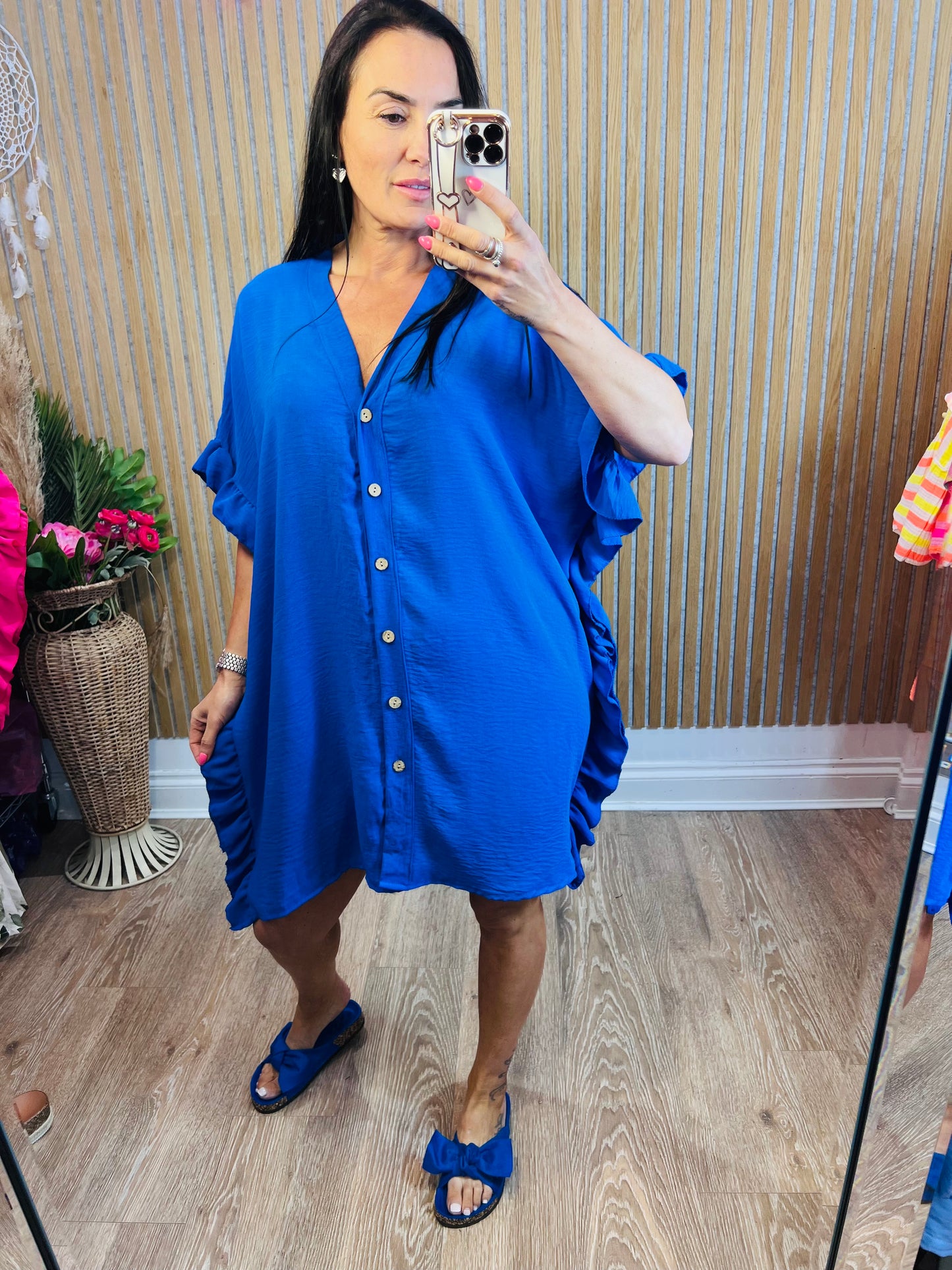Frill Button Shirt Dress