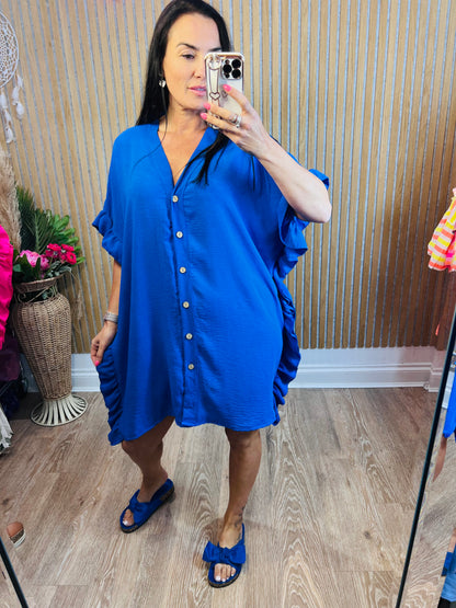 Frill Button Shirt Dress
