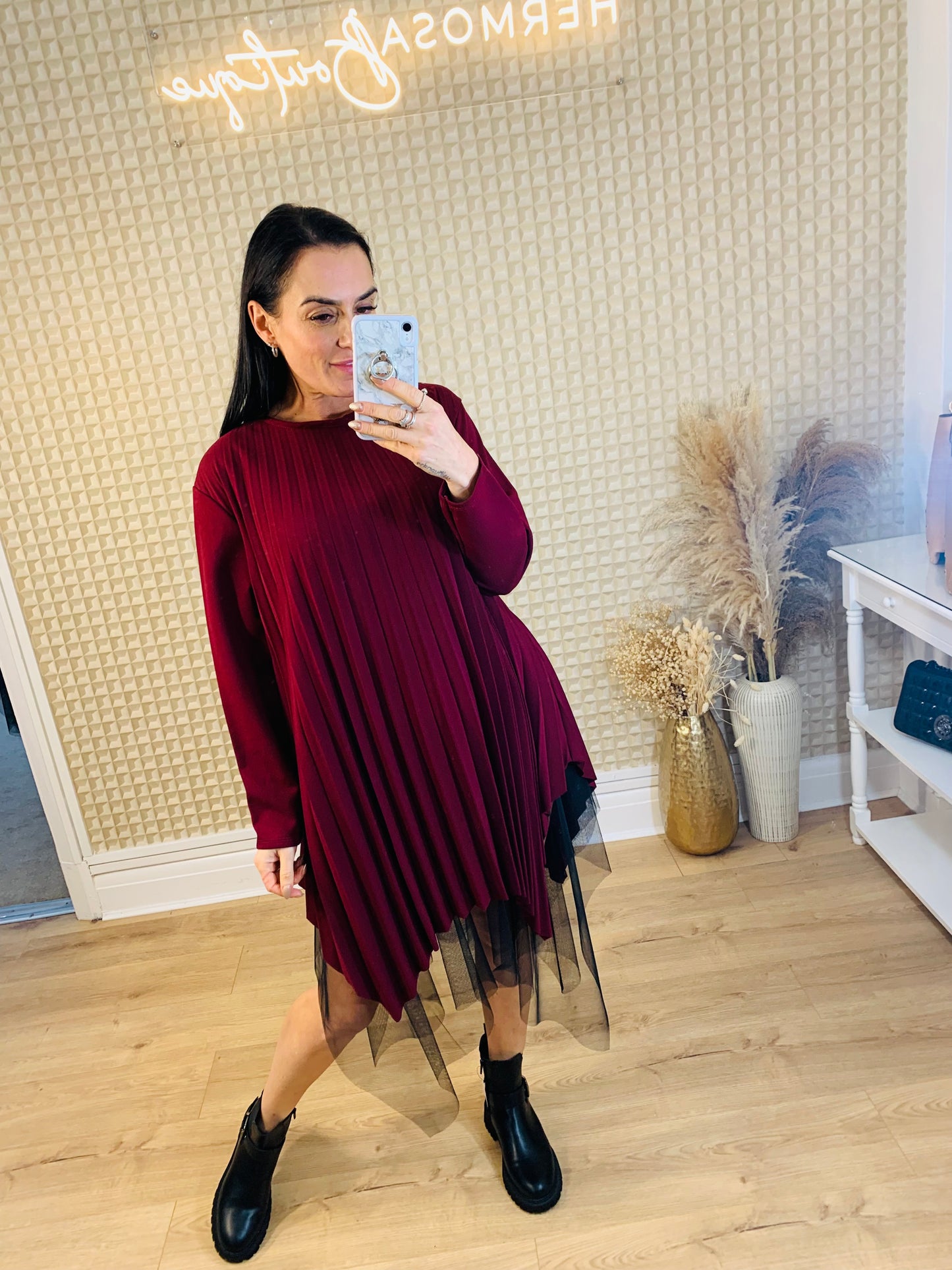 Pleated Net Trim Dress