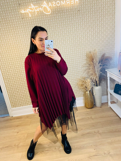 Pleated Net Trim Dress