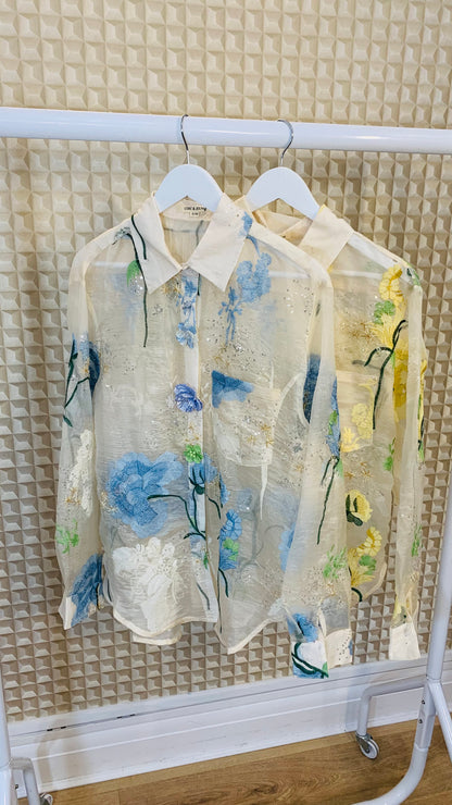 3D flower blouse yellow