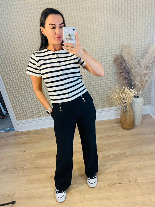 Black You & Me Wide Leg Button Trousers