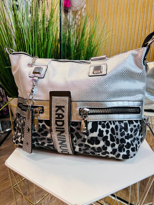 Silver Kadi Leopard Crystal Bag
