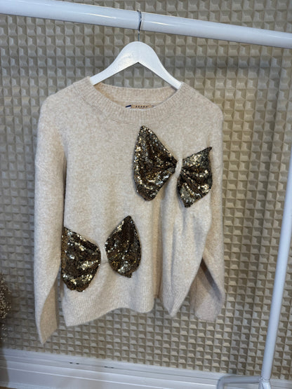 Gold Sequin Bow Jumper
