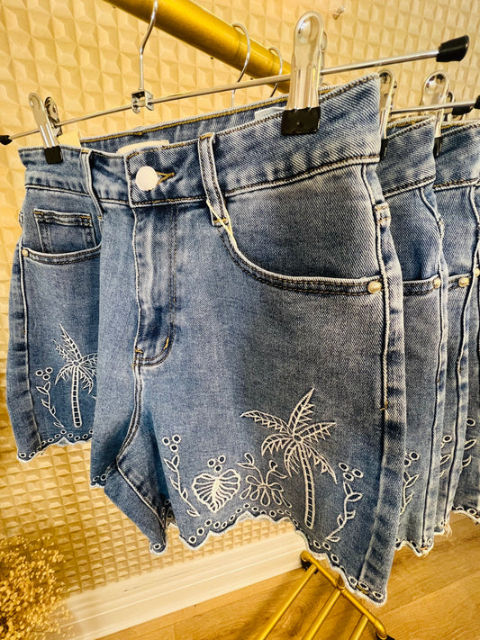 Palm Tree Denim Shorts