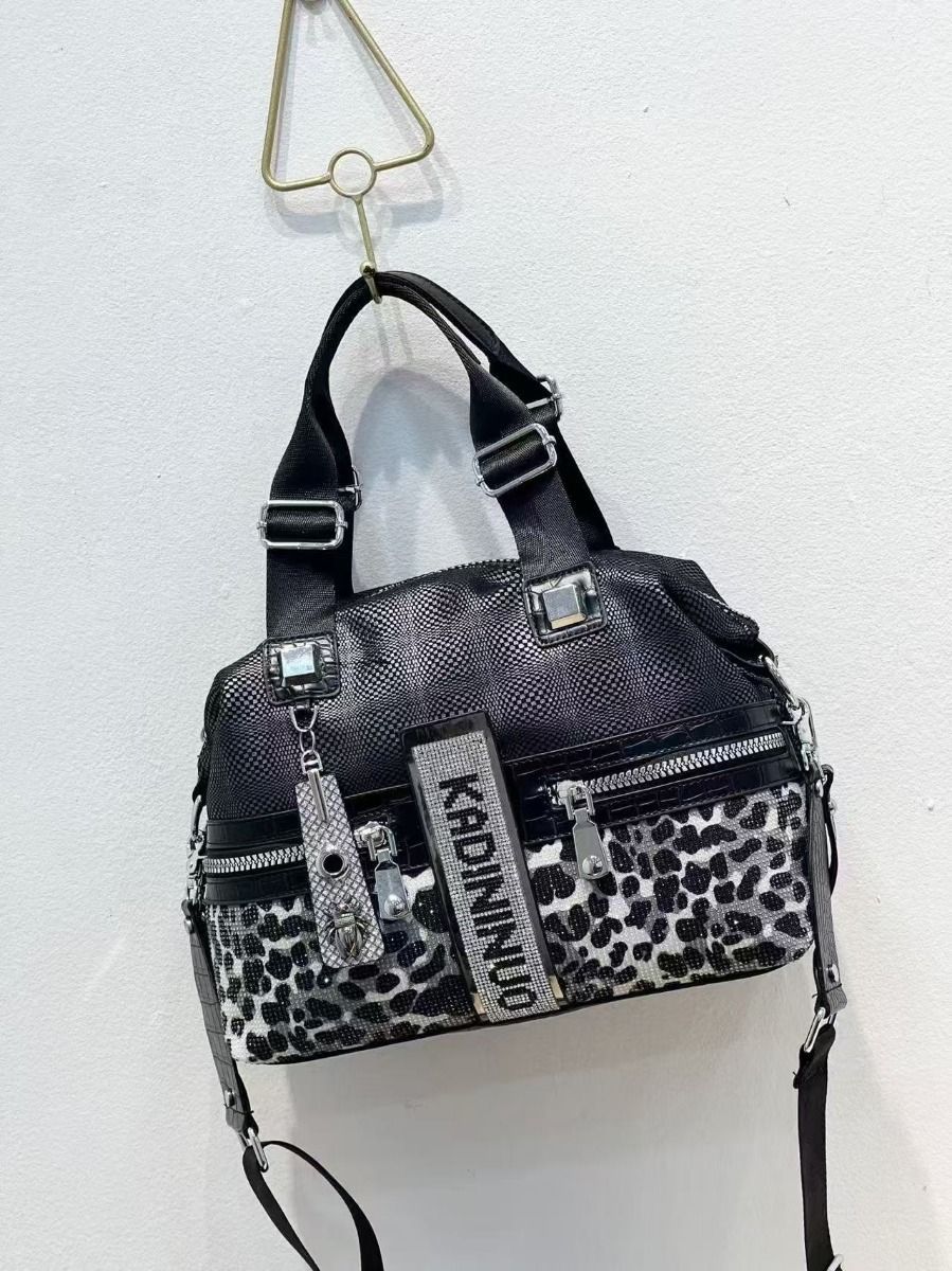 Black Kadi Leopard Crystal Bag