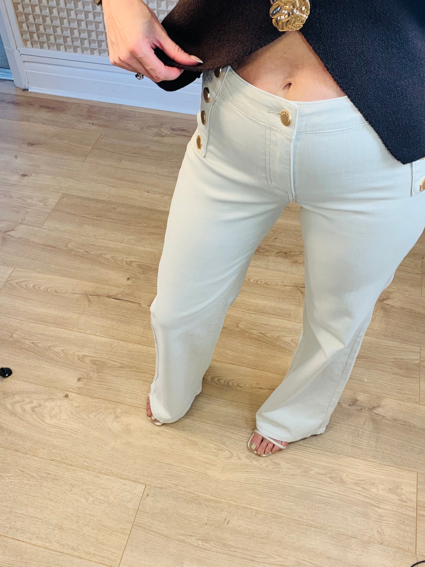 Cream Toxic Paris Wide Leg Jeans