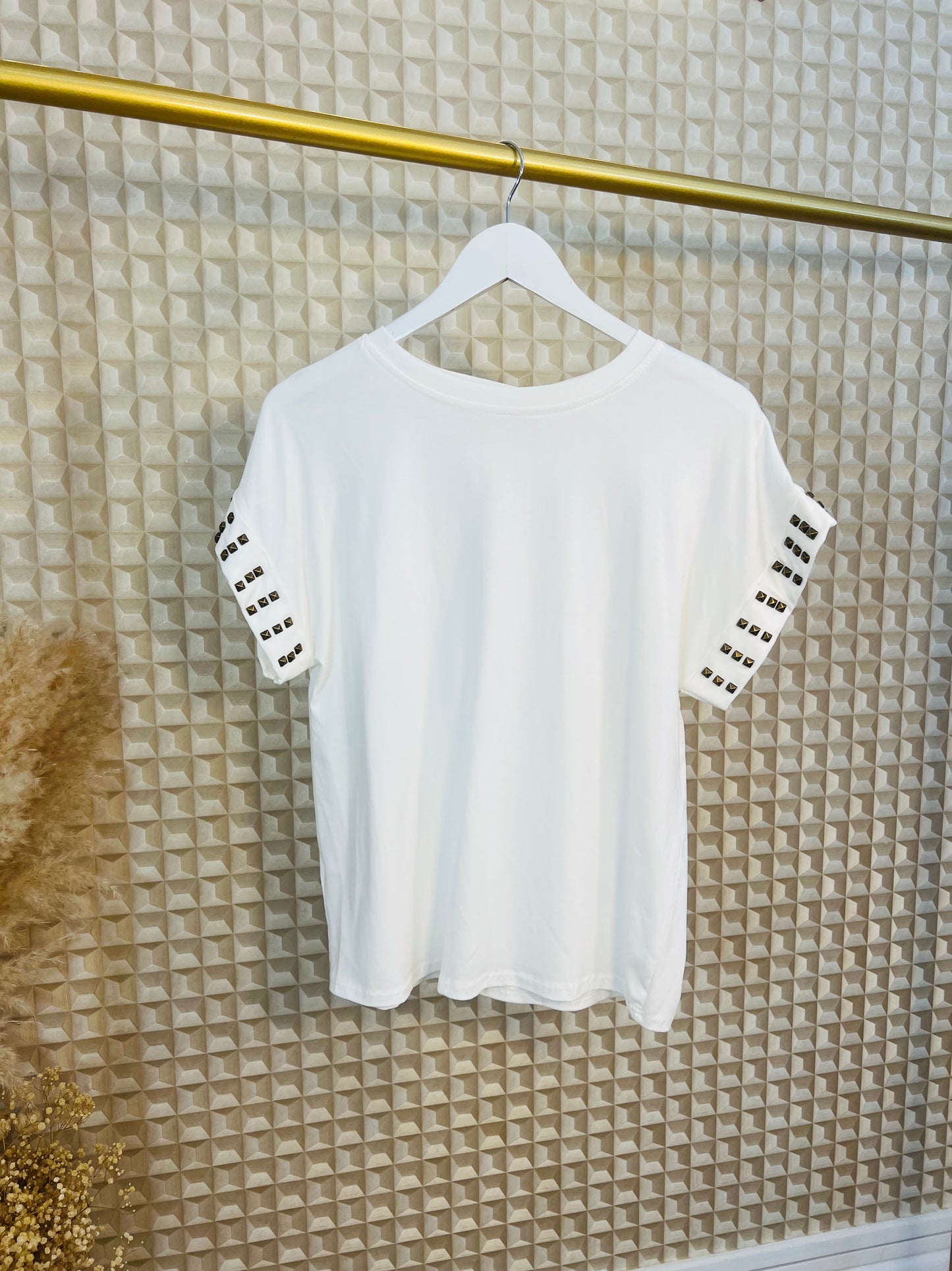 White Studed Sleeved Top