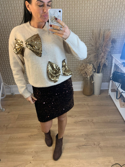 Gold Sequin Bow Jumper