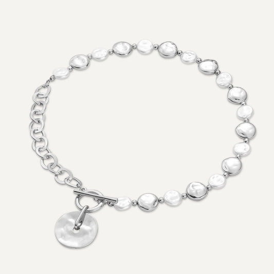 Silver & Pearl T-Bar Necklace