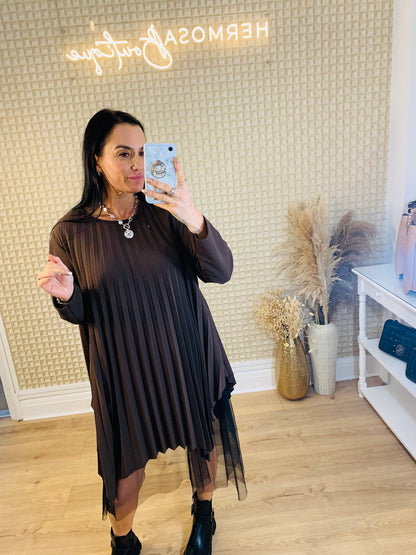 Pleated Net Trim Dress