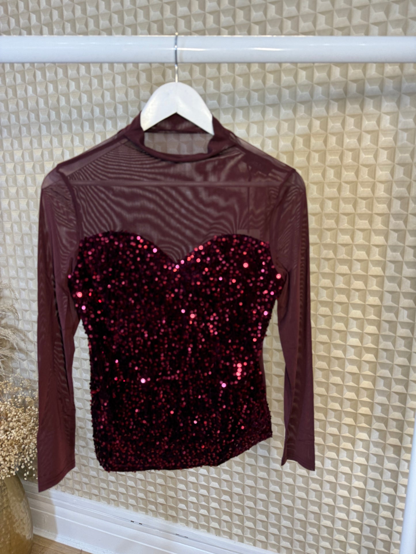 Red Sequin & Mesh Top