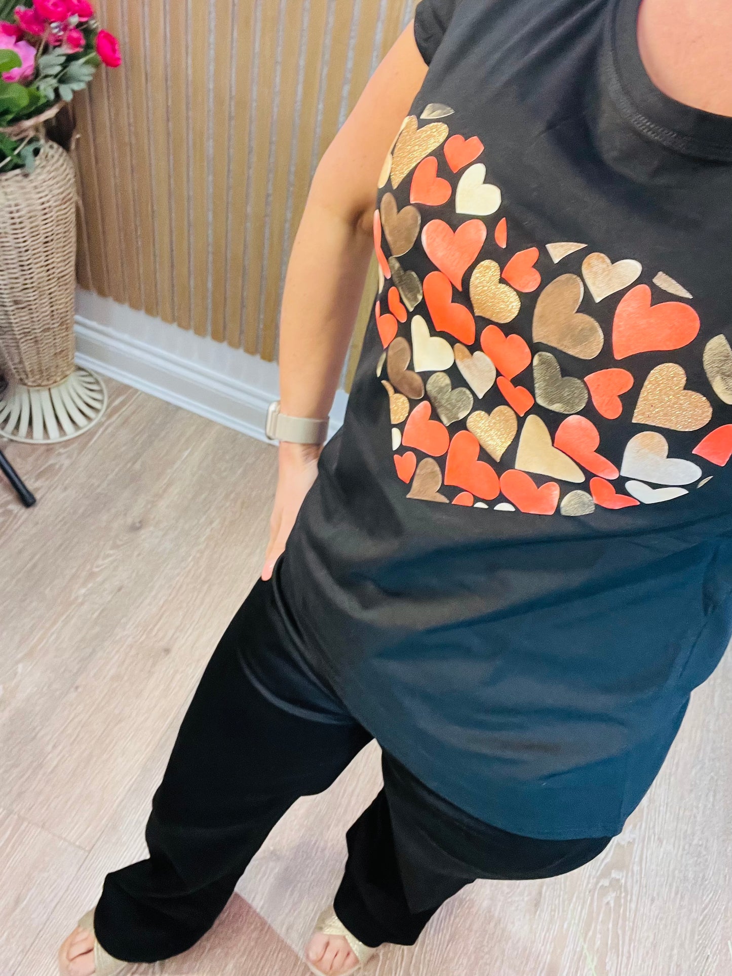 Confetti Heart Tee Black