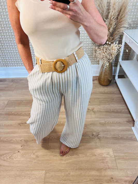 Beige Striped Trousers