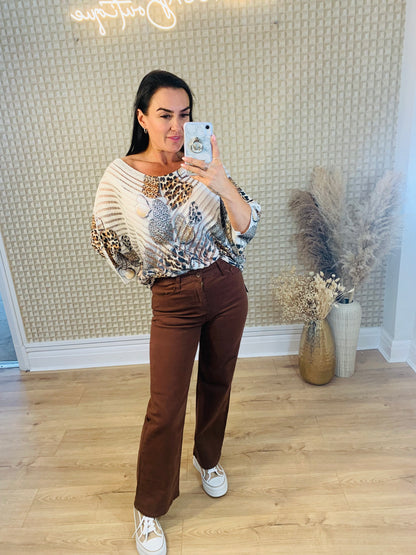 Brown Voggo Wide Leg Jeans