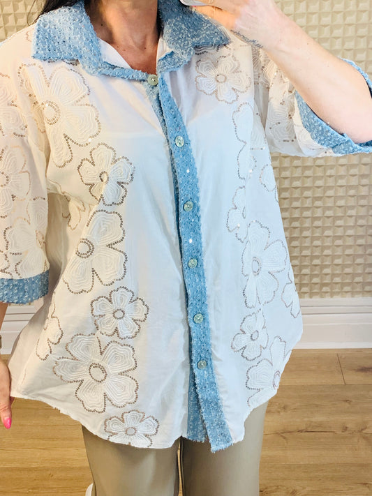 Denim & Diamanté Blouse