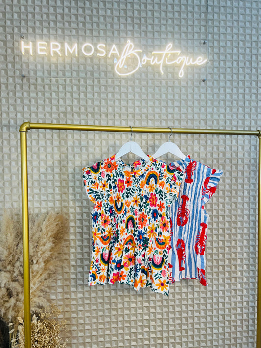 Pattern Shirred Top