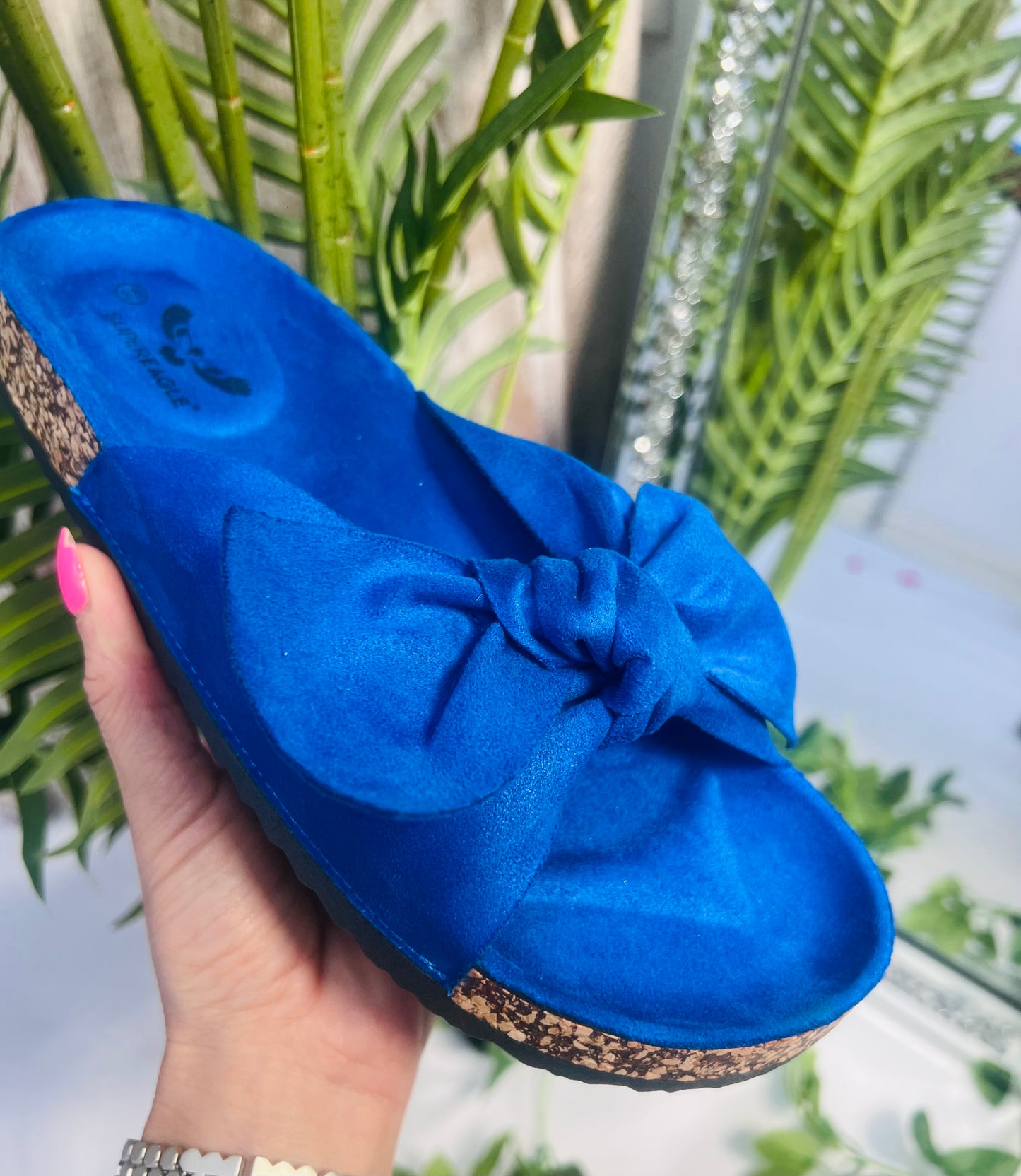 Nadia Neon Tie Bow Slider Blue