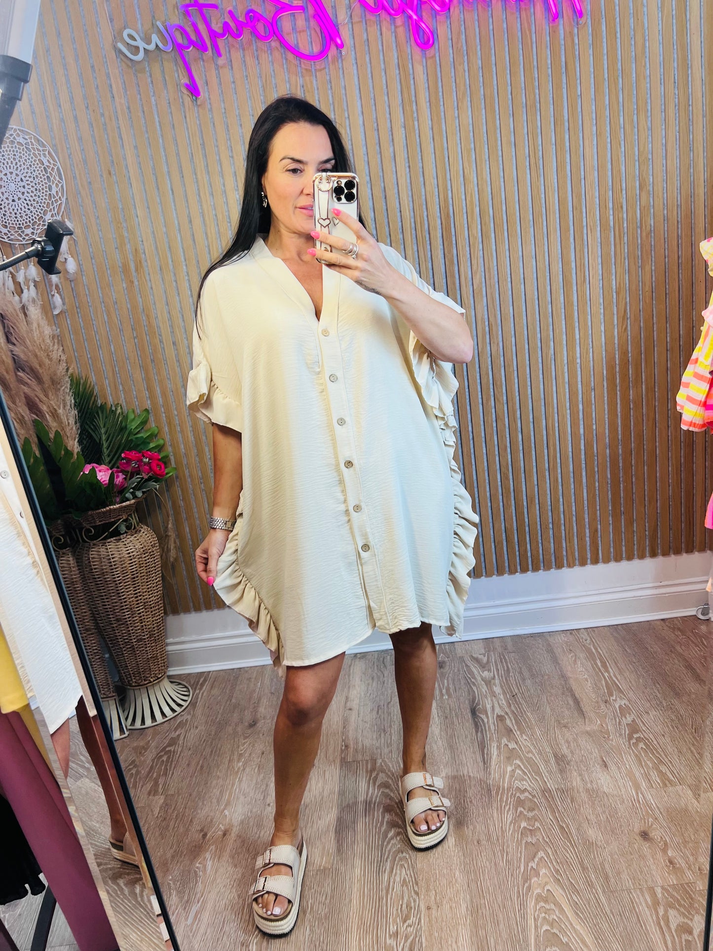 Frill Button Shirt Dress