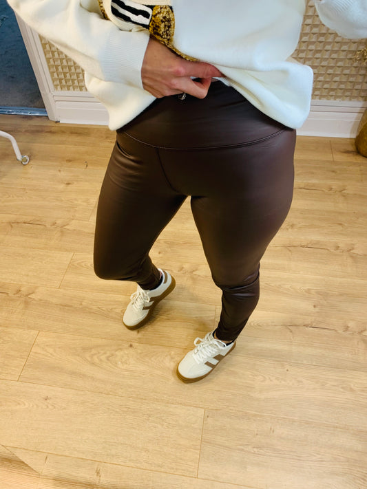 Brown PU Leggings