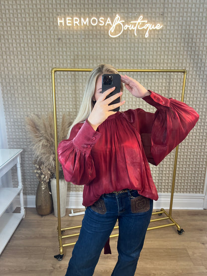 Bow Back Blouse Red