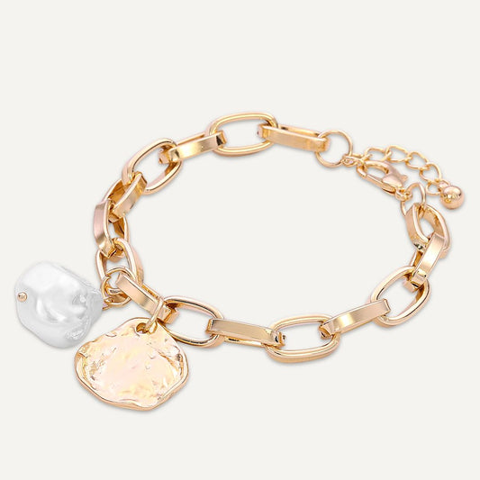 Gold Link & Pearl Drop Bracelet