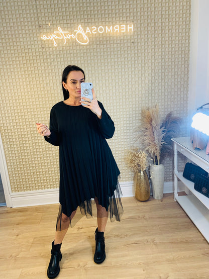 Pleated Net Trim Dress