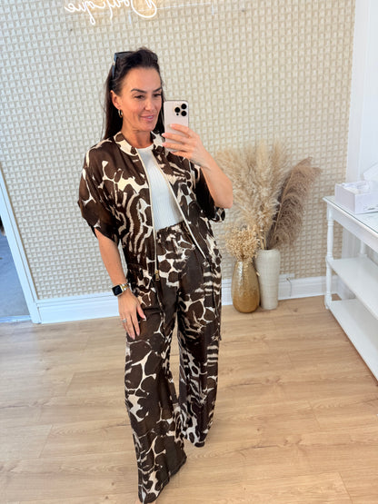 Giraffe print silk two piece