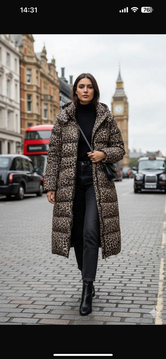 Leopard Longline Puffer Coat