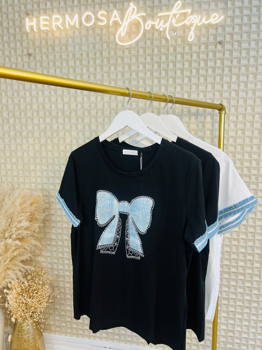 Black Denim Bow Tee