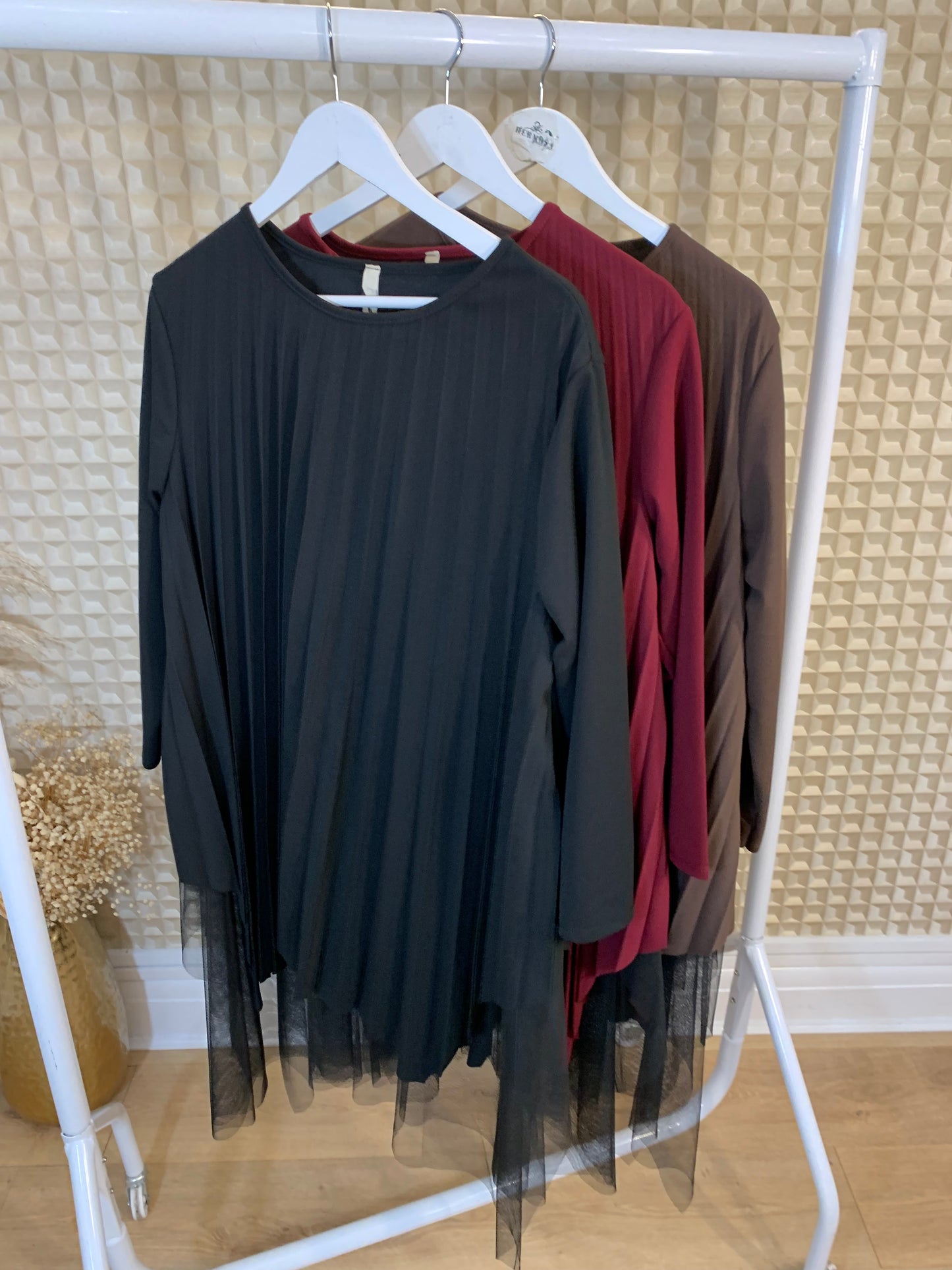 Pleated Net Trim Dress