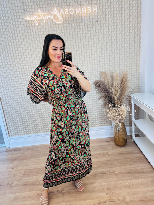 QED Black Paisley Midi Dress