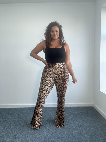 Leopard soft Flared  Leggings Brown