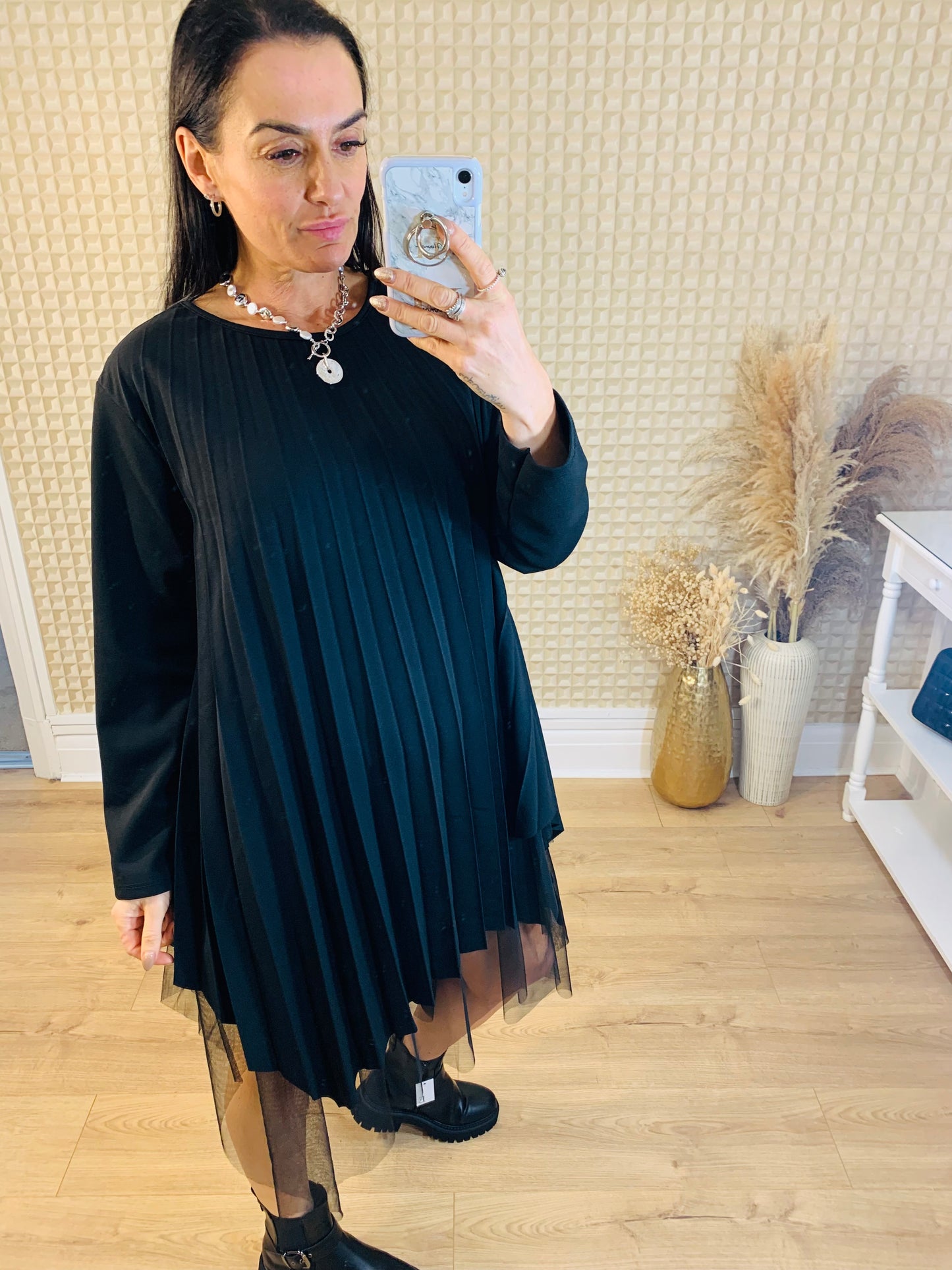 Pleated Net Trim Dress