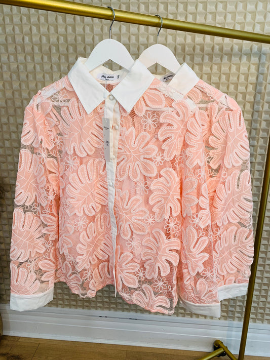 Miss Charm Pink Net Leaf Shirt