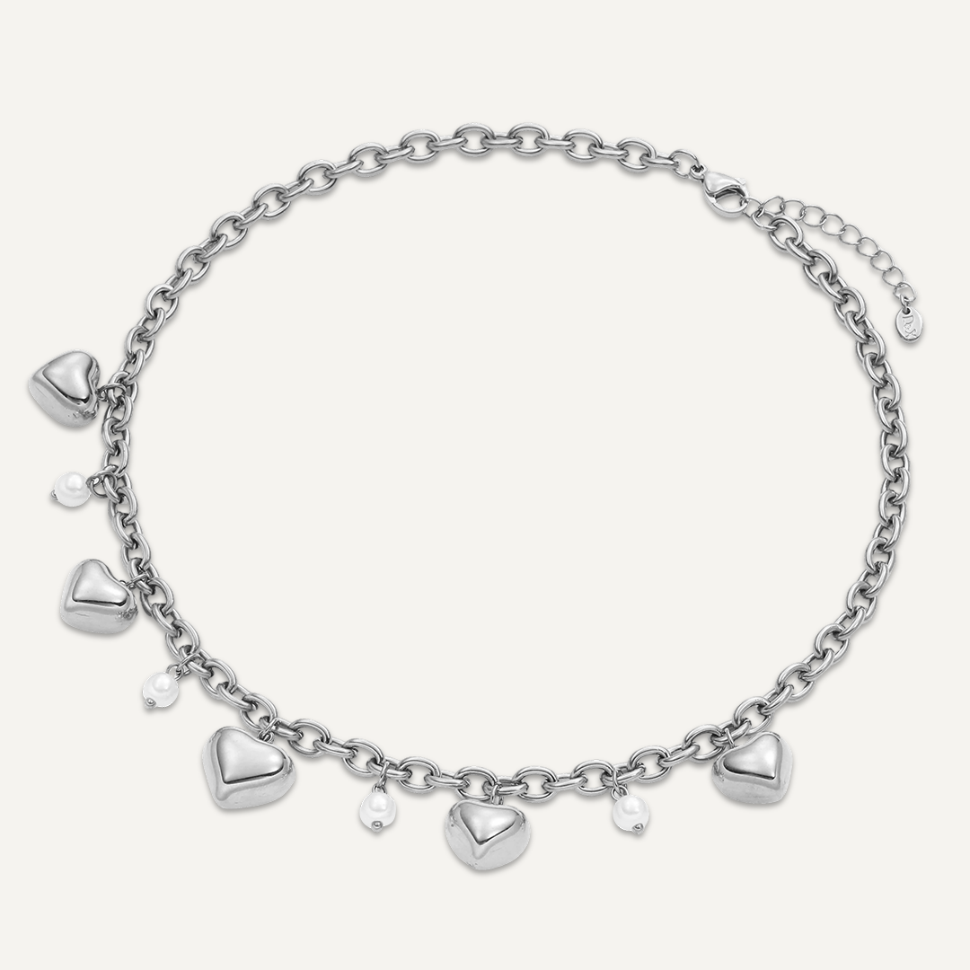 Silver Heart & Pearls Necklace