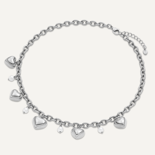 Silver Heart & Pearls Necklace