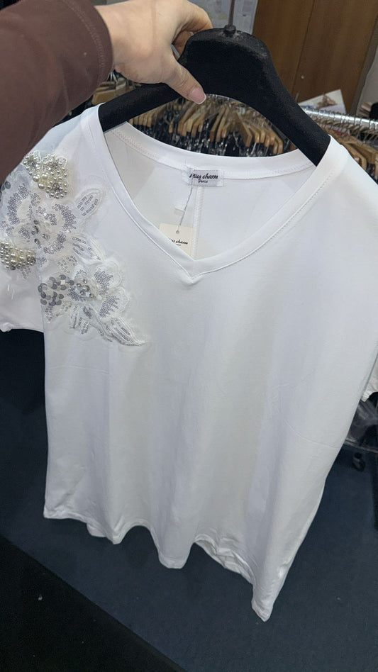 White Embellished Tee
