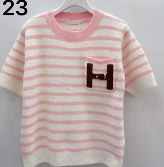 Striped H Pocket Knit Pink