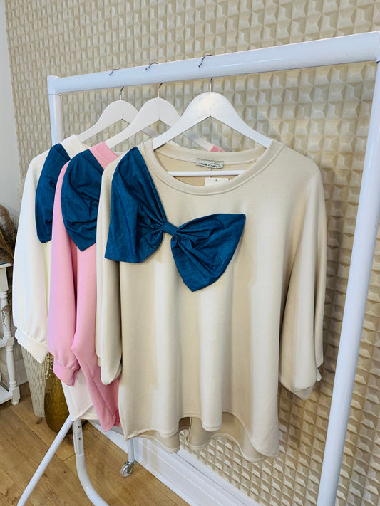 Denim Bow Sweatshirt